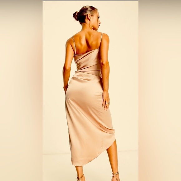 NWT ASOS EDITION drape satin cami midi dress in Stone (satin gold) Womens size 2 - Picture 10 of 11